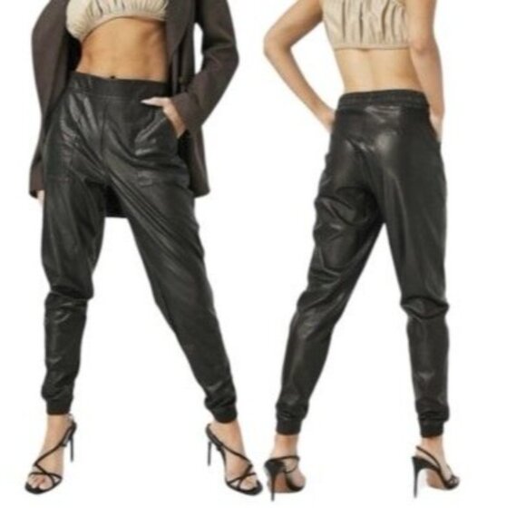 Spanx Size L Leather Like Jogger Pants Black High Rise Faux Pull On Pockets NEW - Picture 2 of 14
